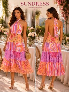 SUNDRESS REVOLVE CAMILA LONG DRESS MIX COMPORTA / SAINT TROPEZ Size Medium